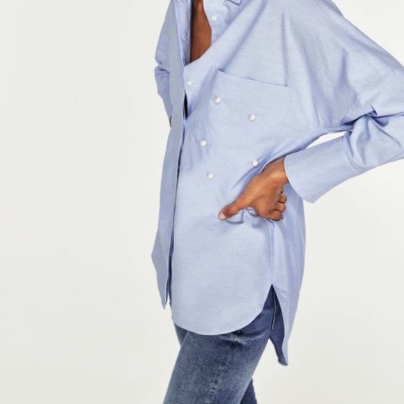 ZARA Oxford shirt with faux pearl details - Picture 2 of 3